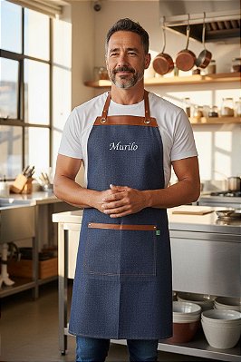 Avental churrasqueiro - couro ecológico - jeans