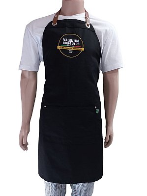 Avental Churrasqueiro Personalizado Black Total com couro e LOGO Borda -  MS2 Uniformes Linha Chef BR