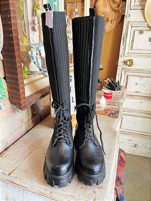 Bota Coturno Cano Alto Pink Heels (35)