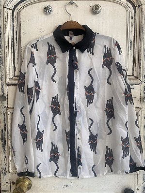 Camisa Farm estampa gato (P)