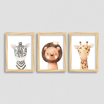 Quadro Infantil Bichinhos - Zebra Leão Girafa