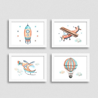 Decoração Quarto Bebê - Foguete Avião Helicóptero Balão