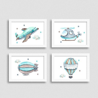 Decoração Quarto Bebê - Avião Helicóptero Dirigível Balão
