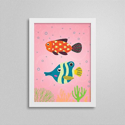 Quadro Decorativo Peixinhos Laranja e Listrado