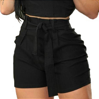 Short Curto Festa Detalhe Cinto Laço Regulável Feminino Moda