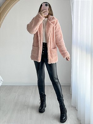 casaco teddy rosa