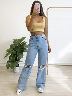 calça jeans wide leg pietra