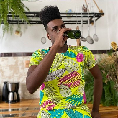 Camiseta Santo Luxo Man Viscolycra Floral Neon