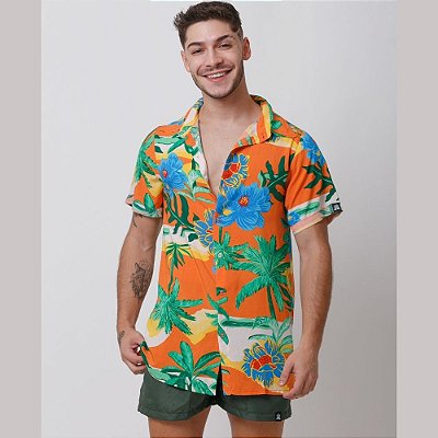 Camisa Santo Luxo Man Viscose Tropical Laranja
