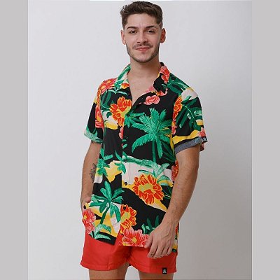 Camisa Viscose Tropical Preto