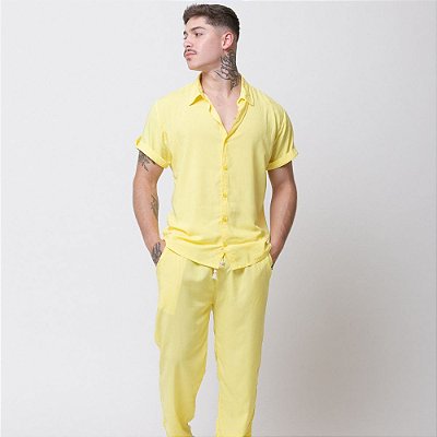 Conjunto Viscose Camisa e Calça Santo Luxo Man Amarelo