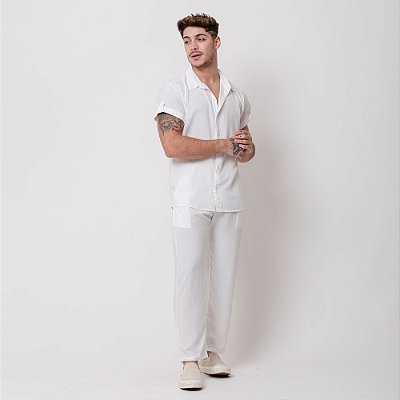 Conjunto Viscolinho Camisa e Calça Branco