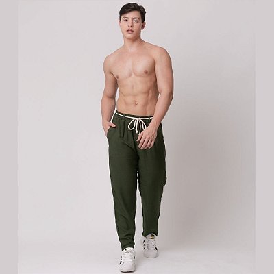 Calça Viscolinho Pantacourt Santo Luxo Man Verde Oliva - Nova Coleção