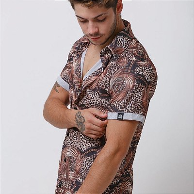 Camisa Crepe Santo Luxo Man Animale Marrom