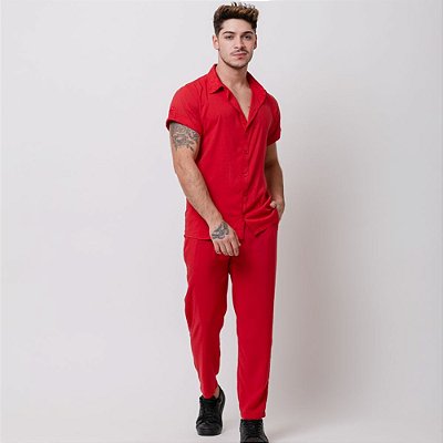 Conjunto Viscolinho Camisa e Calça Santo Luxo Man Vermelho