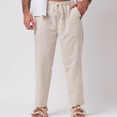 Calça Linho Listrado Cru - Linha Exclusiva
