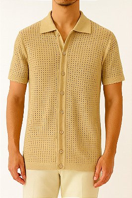 Camisa Arrastão Casual Slim Bege