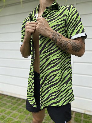 Camisa Santo Luxo Man Crepe Cherry Tigre Verde