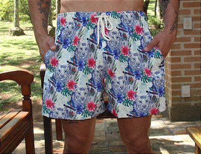 Shorts Santo Luxo Man Tactel com Elastano Tigre Branco