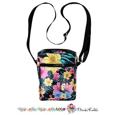 Bolsa Transversal Estampa Frida Kahlo Preta - Logo