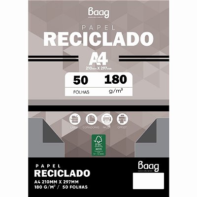 Papel A4 180g 50f Reciclado - Bahia Artes
