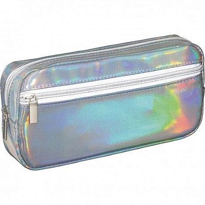 Estojo Simples C/bolso Shine Prata Escuro -foroni