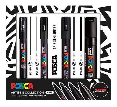 Estojo C/4 Posca Artist Collection Nibs Preto -uni