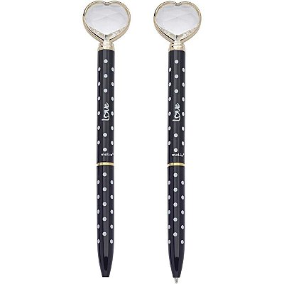 Caneta Esf Love Coracao Diamante Poa Preto - Molin
