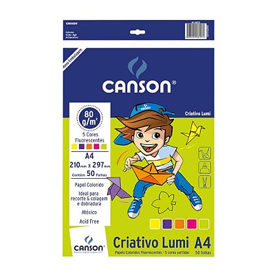 Papel Criativo A4 80g 50f Lumi 5 Cores - Canson