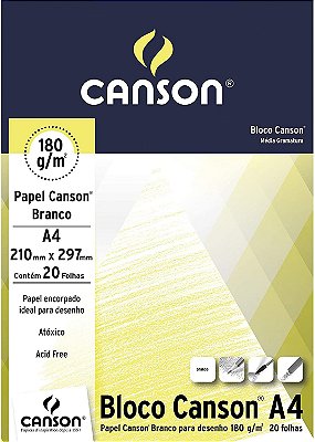 Bloco Desenho A4 180g 20f Bco Estudante - Canson