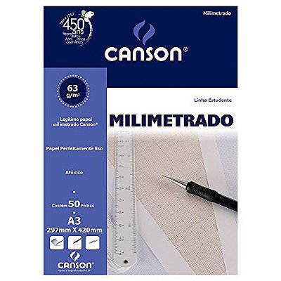 Papel Escolar Milimetrado 60g A3 C/50fls- Canson
