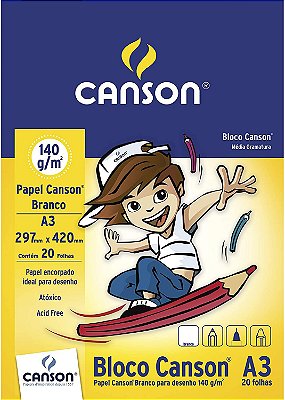 Bloco Desenho A3 140g 20f Branco Infantil - Canson
