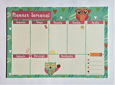 Bloco Planner Semanal 90g 60f Coruja - Me Encanta
