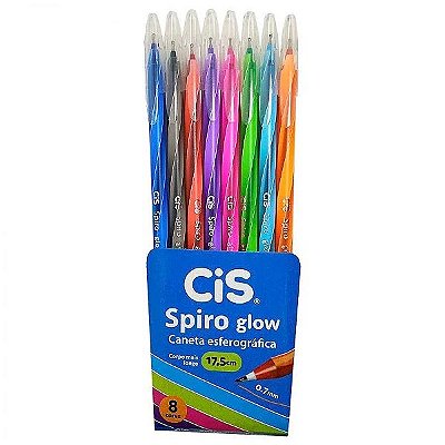 Estojo C/8 Caneta Esf 0,7mm Spiro Glow - Cis