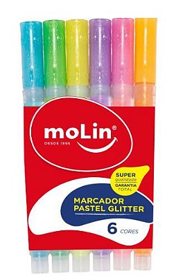 Marcador C/6 Fluor Glitter Bolsa - Molin