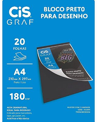 Bloco A4 180g/m 20f Preto - Cis