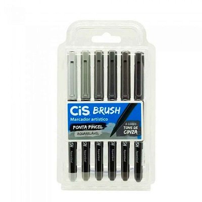 Estojo C/6 Marcador Brush Tons Cinza - Cis
