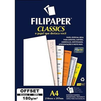 Papel A4 180g 50f Offset Branco - Filipaper