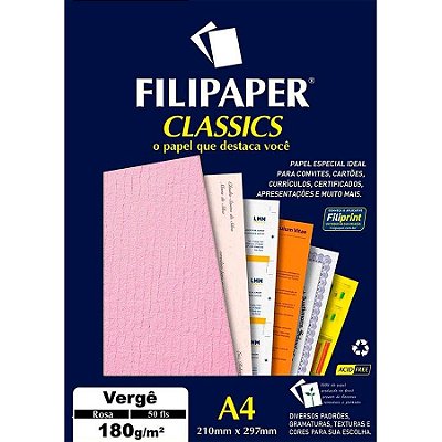 Papel A4 180g 50fls Linho Rosa - Filipaper