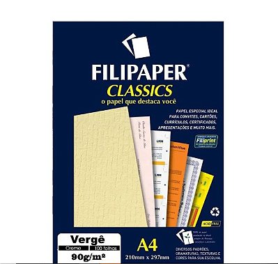 Papel Verge A4 90g 100f Creme - Filipaper