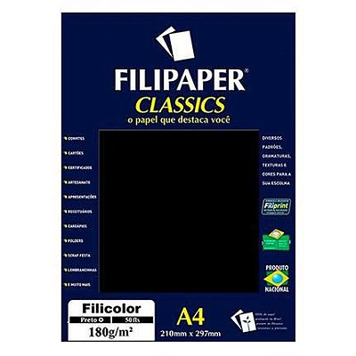 Papel A4 180g 50f Filicolor Preto - Filipaper