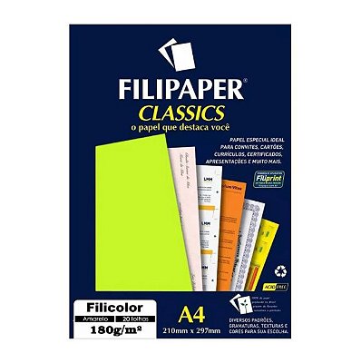 Papel A4 180g 50f Filicolor Amarelo - Filipaper