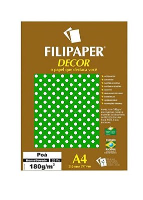 Papel Decor Poa Branco/verde 20fls 180gr - Filipe