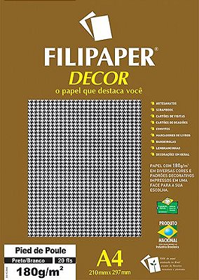 Papel A4 180g Decor Pied Poule Pt/br 20fls -filipa