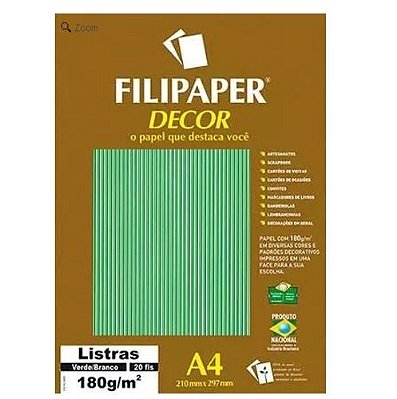 Papel A4 180g Decor Listras Vd/br 20fls -filipaper
