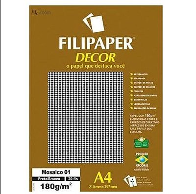 Papel A4 180g Decor Mosaico 01 Pt/br 20fls-filipap