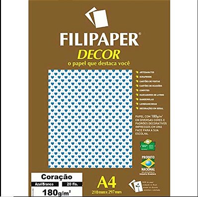 Papel Decor Coracao Bra/az 20fls 180gr - Filipers