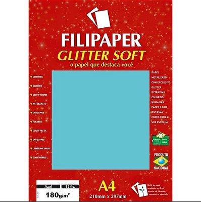 Papel A4 180g 15f Glitter Soft Azul - Filipaper