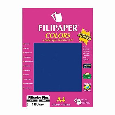 Papel A4 180g 20f Filicolor Plus Azul - Filipaper