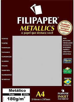 Papel A4 180g 15f Metalico Prata - Filipaper